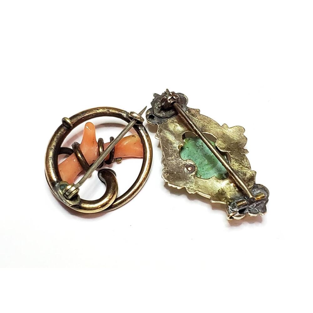 Victorian Brooch (2) Antique Victorian Brooches Coral & Turquoise Vermeil - Picture 4 of 6
